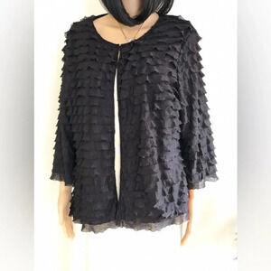 Laura Ashley ruffled black cardigan blouse size M, special occasion, relaxed fit